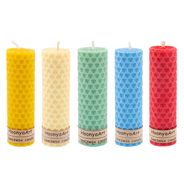 Ensemble de 5 bougies pilier en cire d'abeille modèle Vert clair (2x)