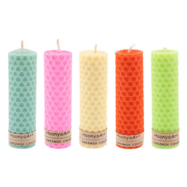 Ensemble de 5 bougies pilier en cire d'abeille modèle Rouge (2x)