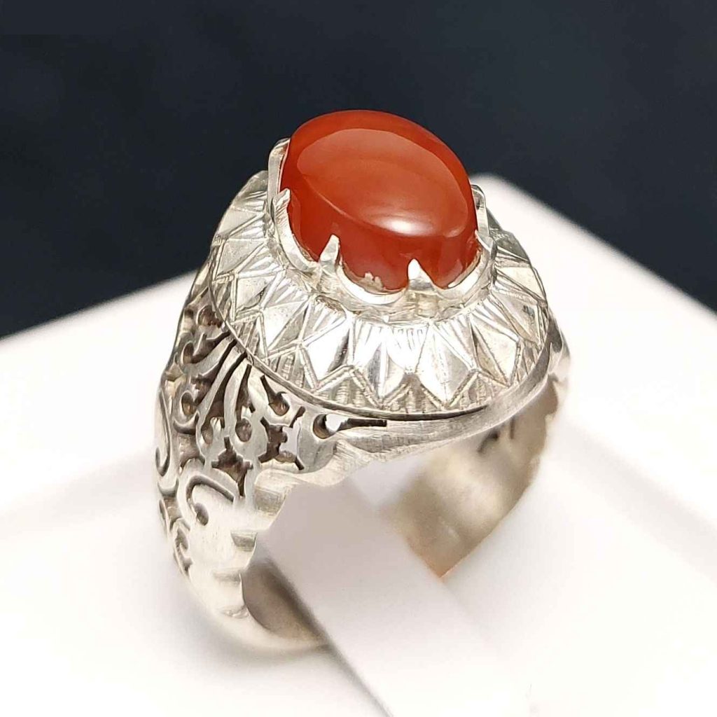 Bague en argent Aqeeq yéménite persane pour hommes - Taban