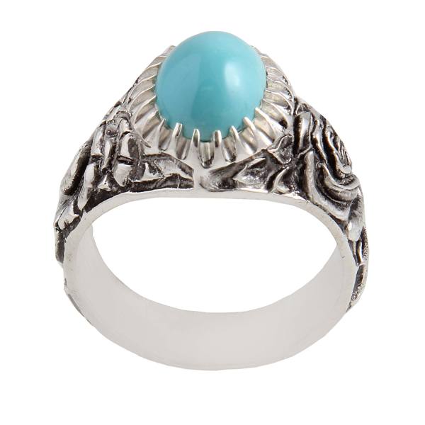 Bague en Argent Persan pour Homme avec Turquoise de Neyshabur Flower