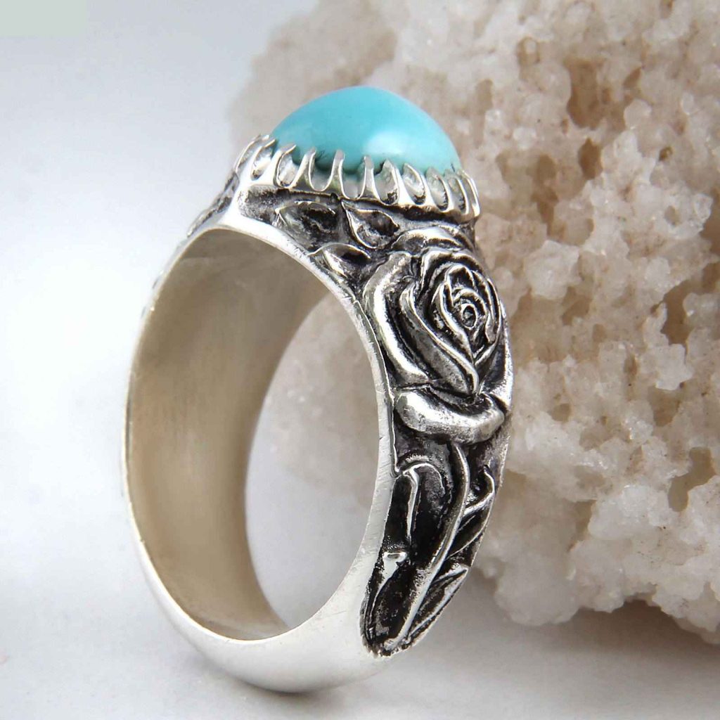 Bague en Argent Persan pour Homme avec Turquoise de Neyshabur Flower