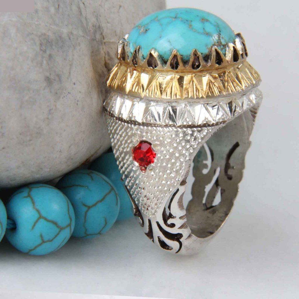 Bague en Argent Persan pour Homme avec Turquoise de Neyshabur Golden