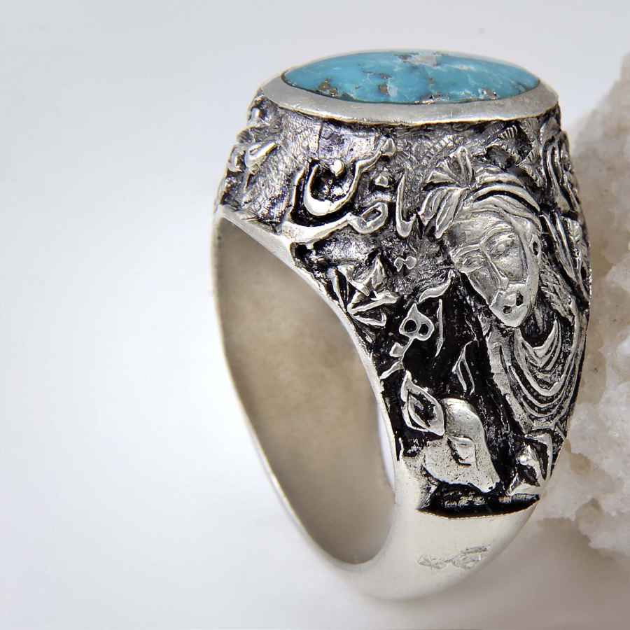 Bague en Argent Persan pour Homme avec Turquoise de Neyshabur Ahoo