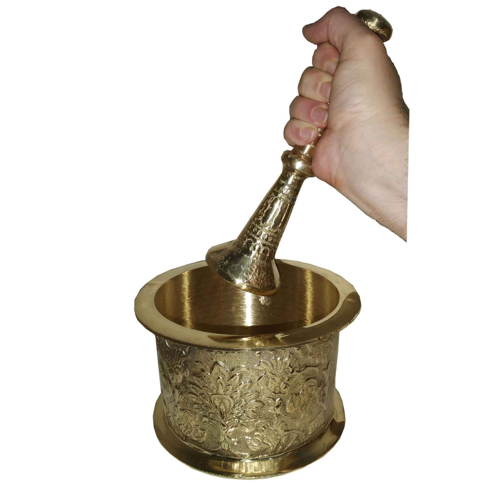 Mortier & Pilon en Laiton avec Motif Floral Persan Traditionnel Arshi