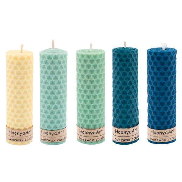 Ensemble de 5 bougies pilier en cire d'abeille modèle Coloré I (2x)