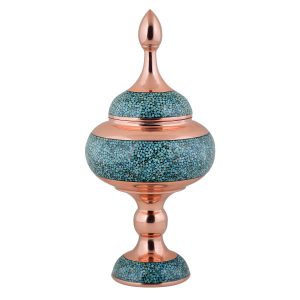 Sucrier persan artisanal en cuivre incrusté de turquoise Hamedi