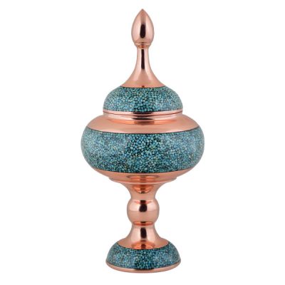 Sucrier persan artisanal en cuivre incrusté de turquoise Hamedi