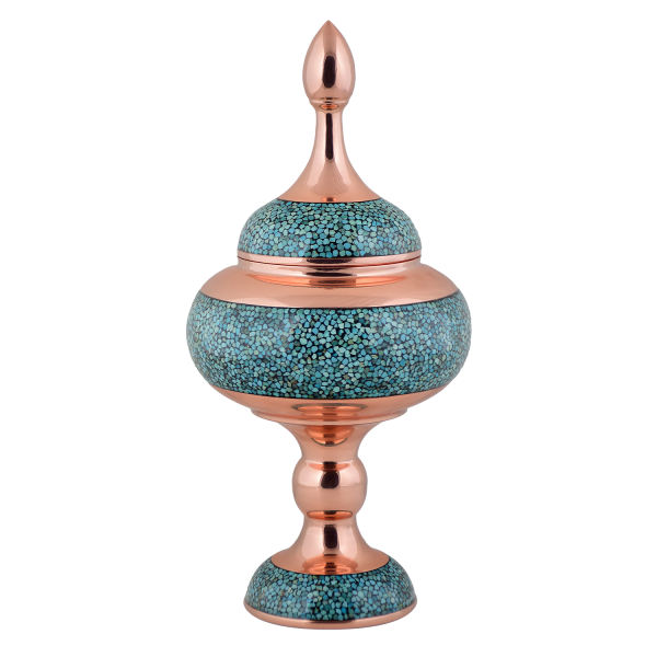 Sucrier persan artisanal en cuivre incrusté de turquoise Hamedi