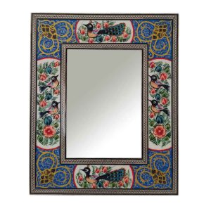 Cadre de miroir en bois persan – Fleurs & Oiseaux Khatamkari