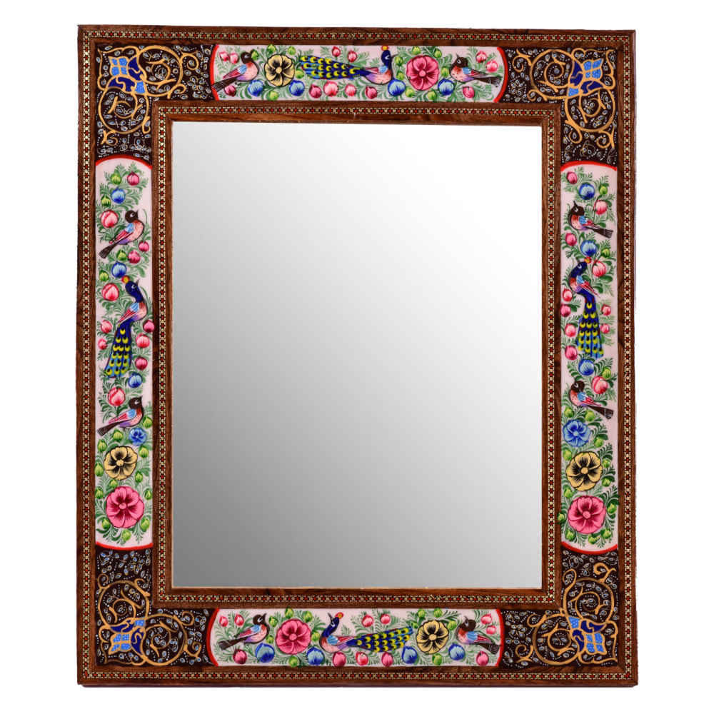 Cadre de miroir en bois persan – Design Paon Khatamkari