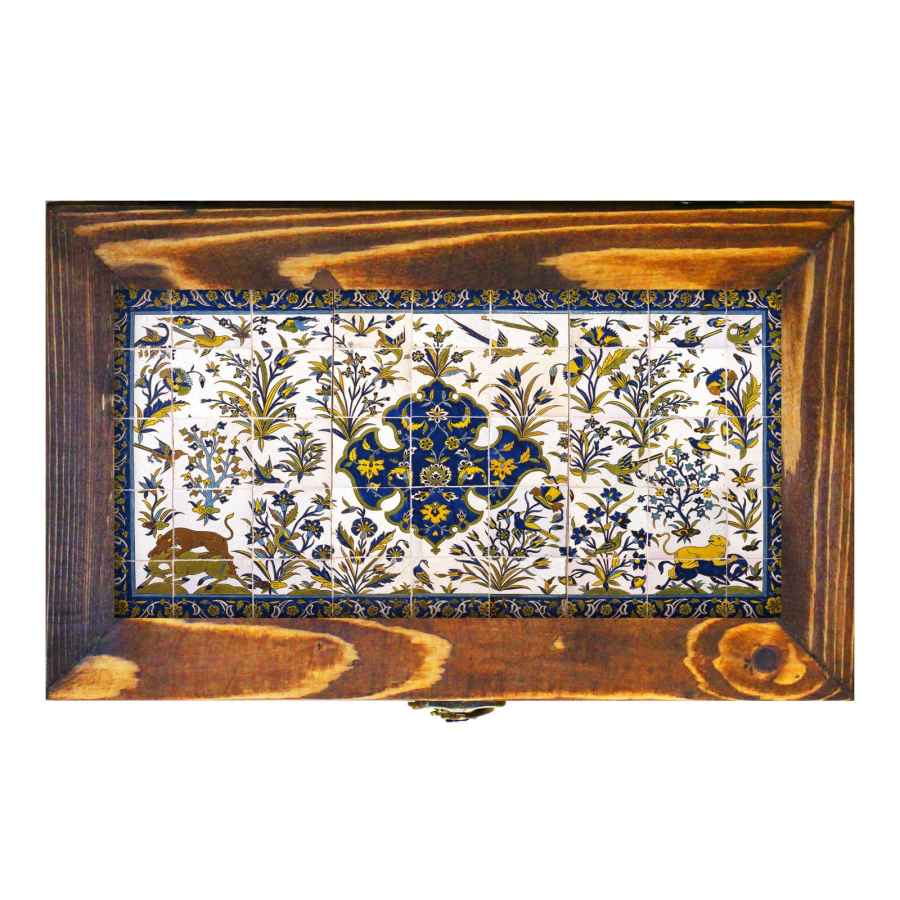 Organisateur en bois persan avec tiroirs pour sachets de thé et noix Kashi Kari