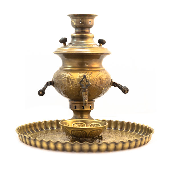 Samovar en laiton persan, théière décorative à charbon, motifs floraux 2 litres