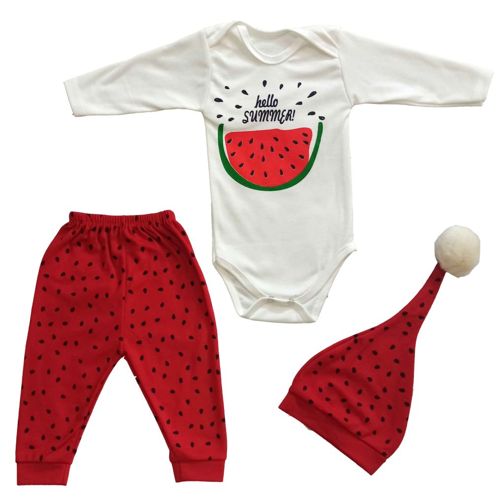 Ensemble de vêtements pour bébé Yalda 3 pièces modèle Heureux Rouge