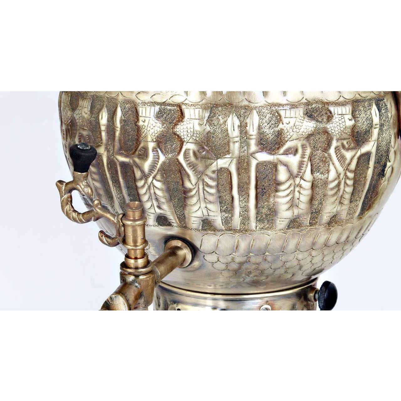 Machine à thé samovar à gaz persan en laiton design traditionnel motifs Achaemenes 6 litres