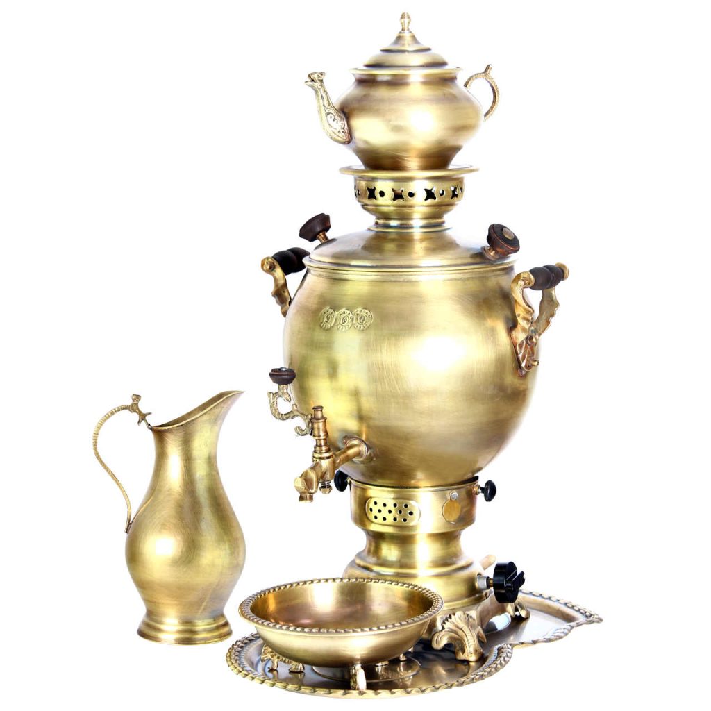 Machine à thé samovar à gaz persan en laiton design traditionnel 6 litres
