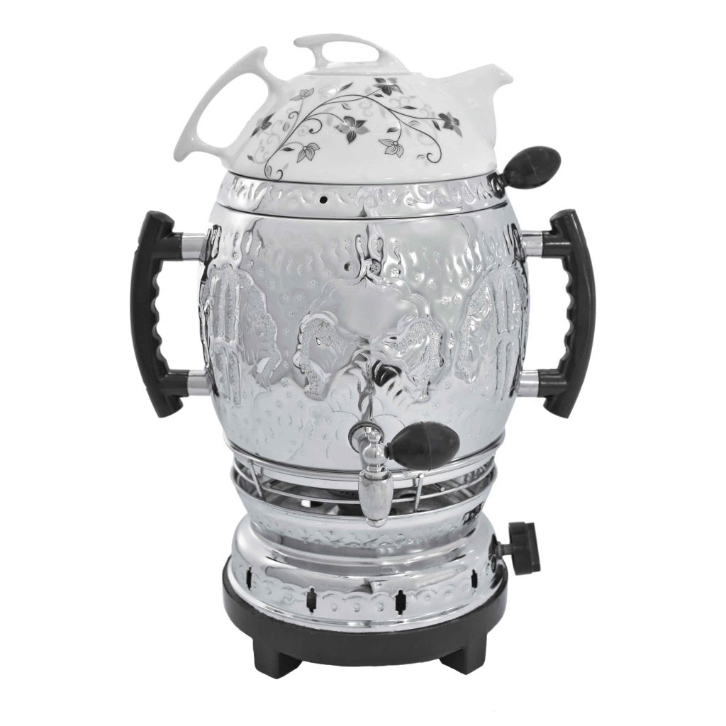 Machine à thé samovar à gaz avec théière motifs floraux 6 litres