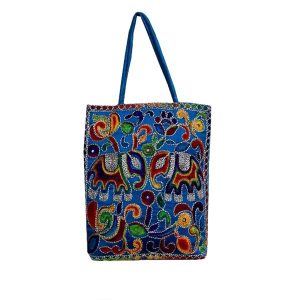 Sac Fourre-Tout Ethnique avec Broderie Baloutche Modèle Bleu