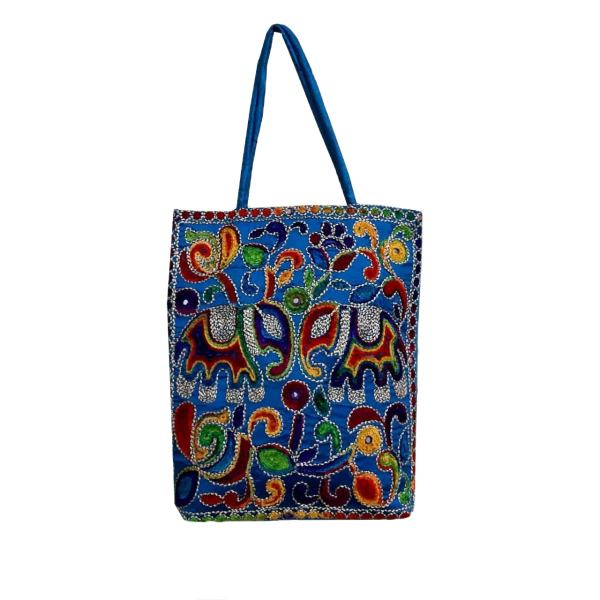 Sac Fourre-Tout Ethnique avec Broderie Baloutche Modèle Bleu