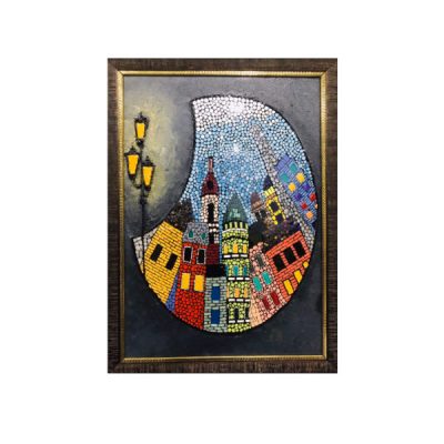 Tableau Persan en Céramique Émaillée – Vue Enchantée d’une Ville
