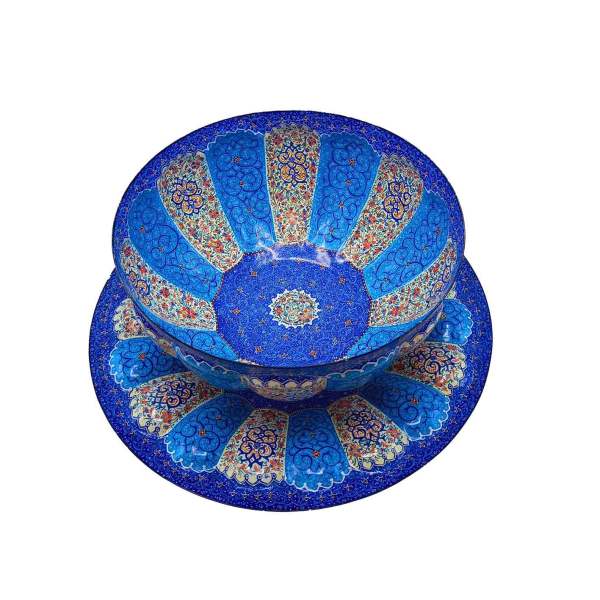 Bol et Assiette Décoratifs en Cuivre Peints à la Main avec de l'Émail Minakari Persan Eslimi