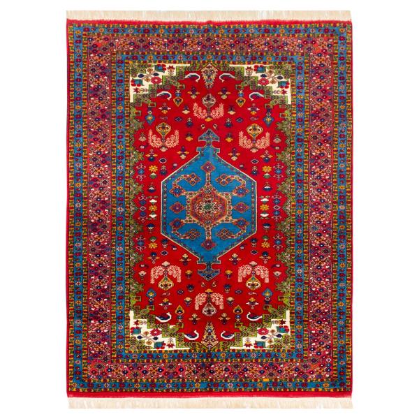 Tapis Persan Fait Main Médaillon Intriqué Mélange de Soie et Laine Laki