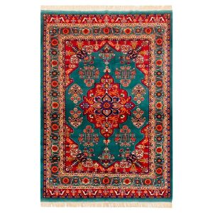 Tapis Persan Fait Main Médaillon Intriqué Mélange de Soie et Laine Tabin