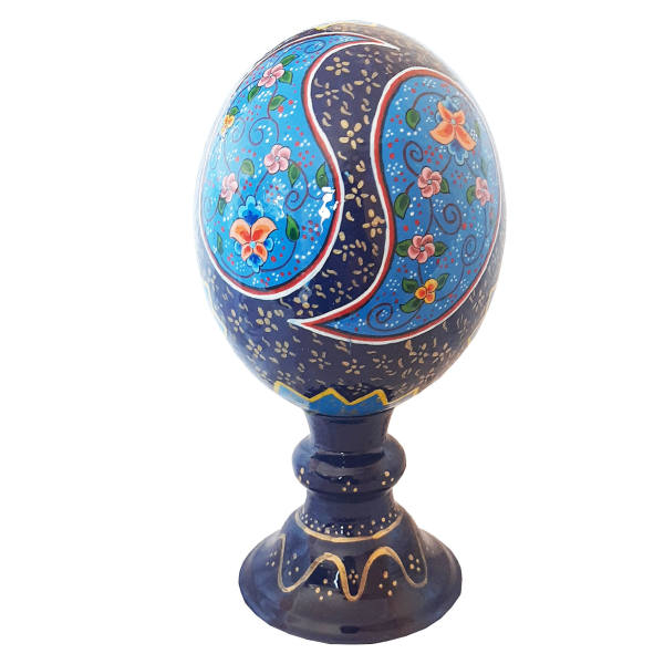 Œuf d'autruche décoratif persan peint à la main – Bleu marine