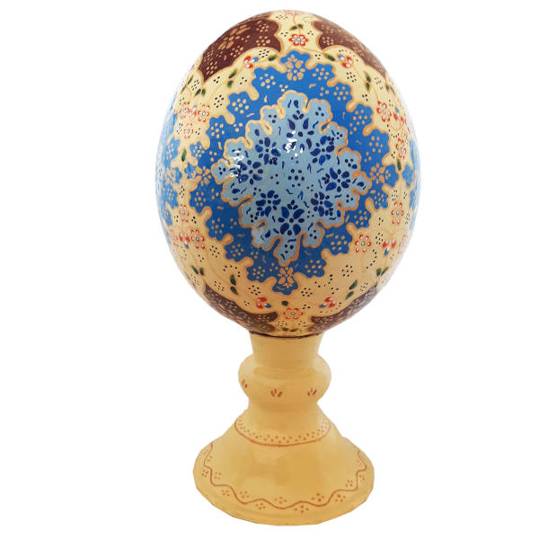 Œuf d'autruche décoratif persan peint à la main – Bleu