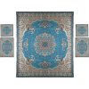 Parure de lit persane – Style d’Orient, taille double, tissu Termeh – Bleu Taban