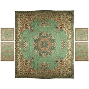 Parure de lit persane – Style oriental, taille double, tissu Termeh – Green Negin