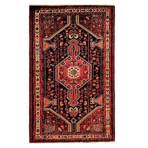 Tapis Persan Fait Main Médaillon Intriqué en Laine Noir Lajack