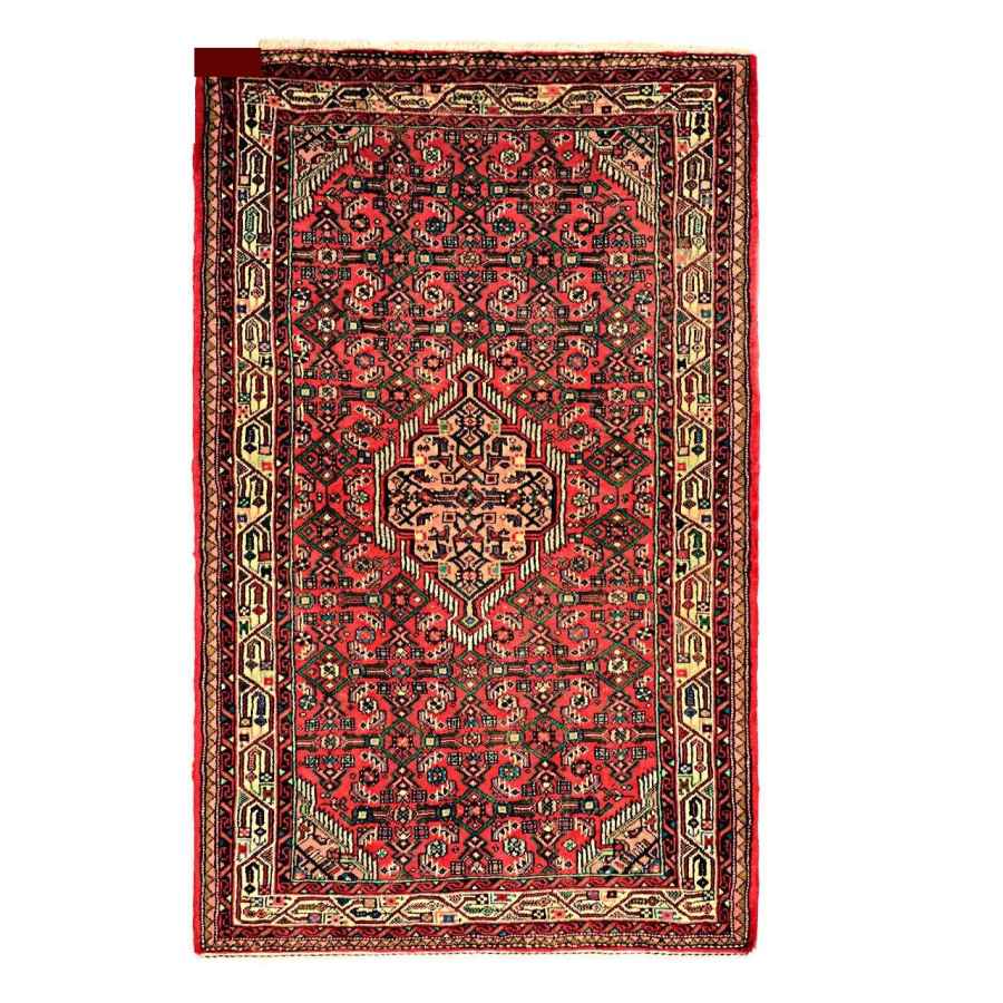 Tapis Persan Fait Main Médaillon Intriqué en Laine Rouge Toranj