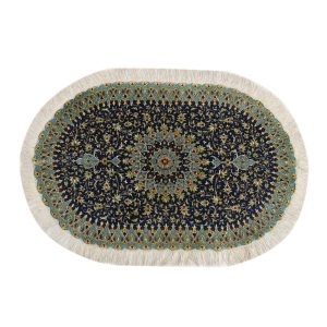 Tapis en soie persan noué à la main Médaillon Qom Abi
