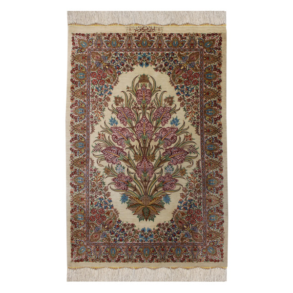 Tapis en soie persan noué à la main brun Qom