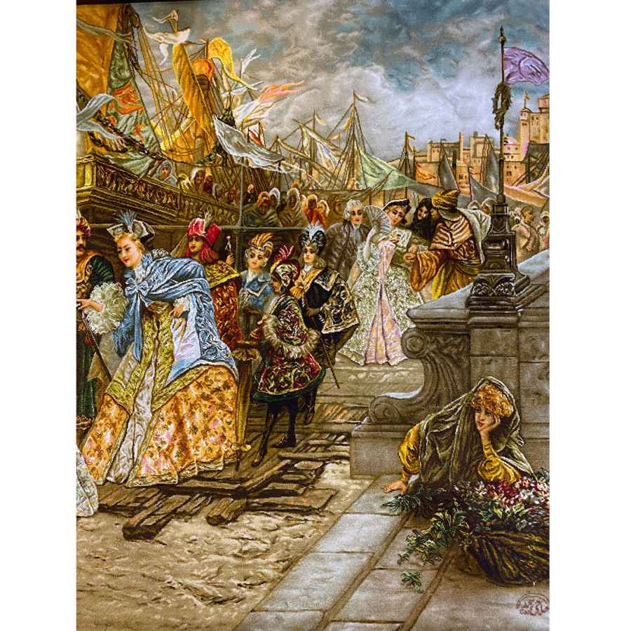 Tapis persan figuratif noué à la main de Tabriz représentant le navire de Napoléon