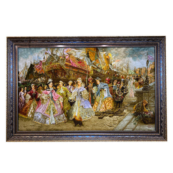 Tapis persan figuratif noué à la main de Tabriz représentant le navire de Napoléon