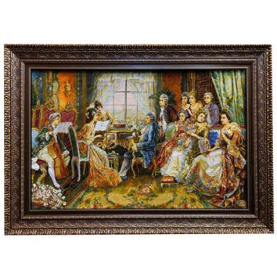 Tapis persan figuratif noué à la main de Tabriz représentant un piano