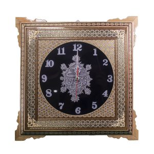 Horloge murale en bois persane artisanale – Art du marqueterie Khatam, Noir