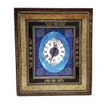 Horloge murale en bois persane artisanale – Art du marqueterie Khatam, Delban