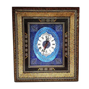 Horloge murale en bois persane artisanale – Art du marqueterie Khatam, Delban