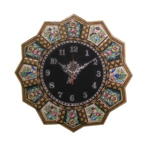 Horloge murale en bois persane artisanale – Art du marqueterie Khatam, Golban