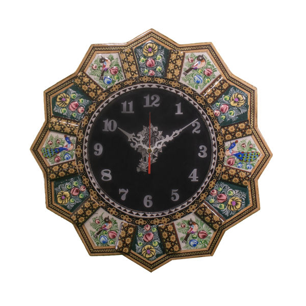 Horloge murale en bois persane artisanale - Art du marqueterie Khatam, Golban