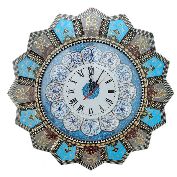Horloge murale en bois persane artisanale - Art du marqueterie Khatam, Khorshidi II