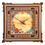 Horloge murale en bois persane artisanale – Art du marqueterie Khatam, Araz