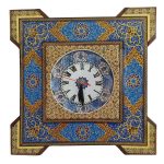 Horloge murale en bois persane artisanale – Art du marqueterie Khatam, Hendesi
