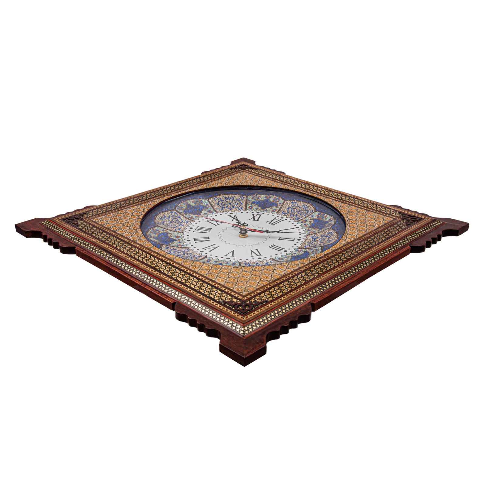 Horloge murale en bois persane artisanale – Art du marqueterie Khatam, Parvaresh II