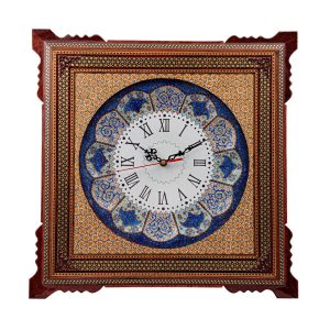 Horloge murale en bois persane artisanale – Art du marqueterie Khatam, Parvaresh II