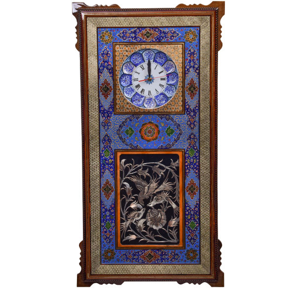 Horloge murale en bois persane artisanale - Art du marqueterie Khatam, Venus