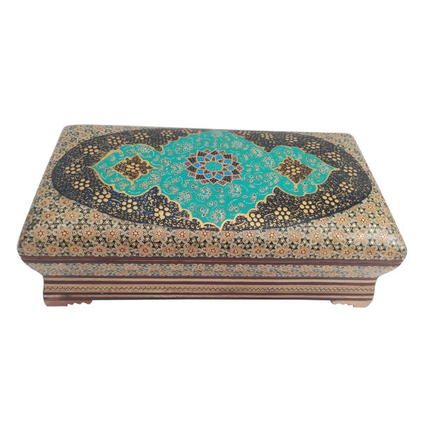 Boîte à bijoux en bois artisanale avec design persan Khatam - Kamani