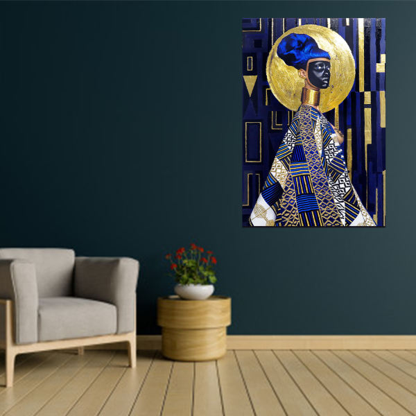 Affiche murale en bois persane - Femme bleue